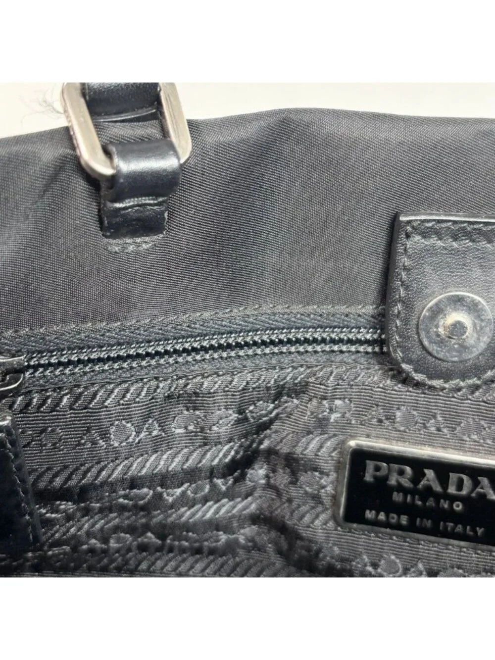 Prada Triangle Logo Mini Bag Shoulder Crossbody Nylon Black Silver
